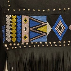 Black denim fringe jacket